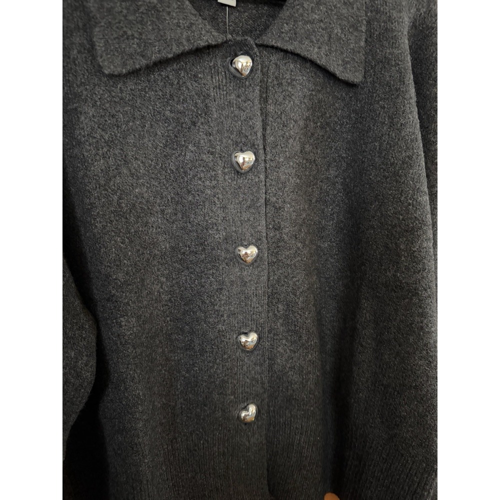 Women's A New Day Charcoal Gray Long Sleeve Heart Button Cardigan XXL NWT - Picture 2 of 6